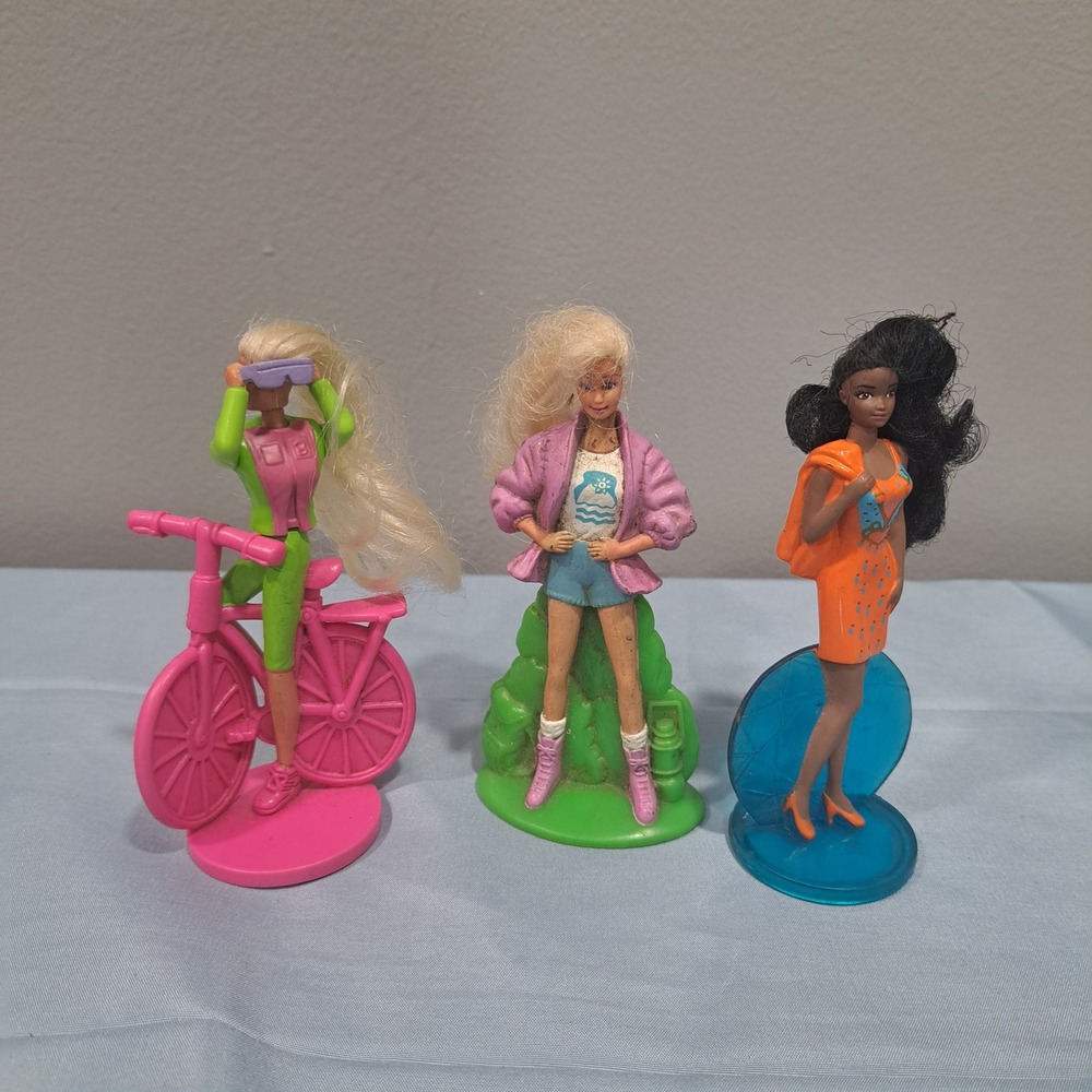 VTG Barbie‎ Mini Figures Lot 3 Rooted Hair 90s PVC Cake Toppers Retro Toy 1990s